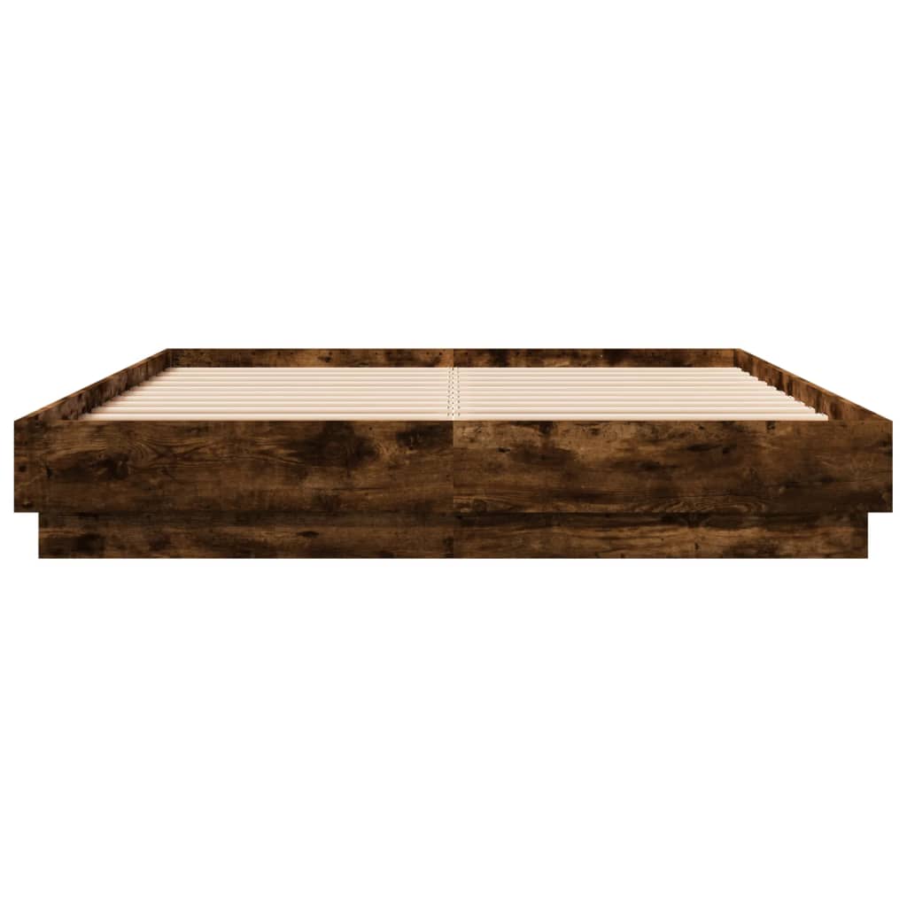 Bed Frame with LED without Mattress Smoked Oak 150x200 cm King Size
