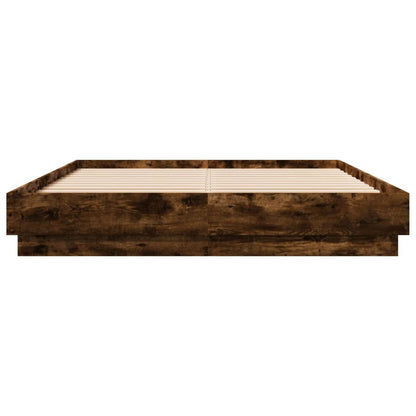 Bed Frame with LED without Mattress Smoked Oak 150x200 cm King Size