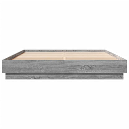 Bed Frame with LED without Mattress Grey Sonoma 150x200 cm King Size