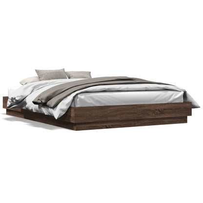 Bed Frame with LED without Mattress Brown Oak 150x200 cm King Size