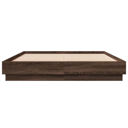 Bed Frame with LED without Mattress Brown Oak 150x200 cm King Size