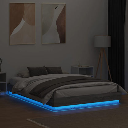Bed Frame with LED without Mattress Grey Sonoma 140x200 cm