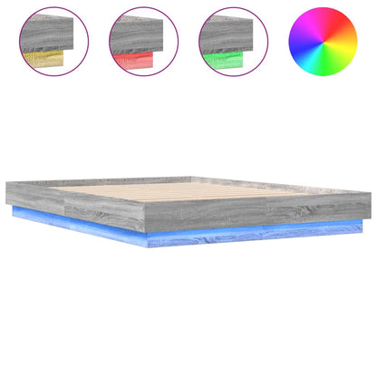 Bed Frame with LED without Mattress Grey Sonoma 120x200 cm