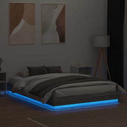 Bed Frame with LED without Mattress Grey Sonoma 120x200 cm