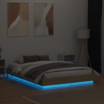 Bed Frame with LED without Mattress Sonoma Oak 135x190 cm Double