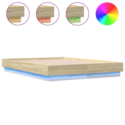 Bed Frame with LED without Mattress Sonoma Oak 120x190 cm Small Double