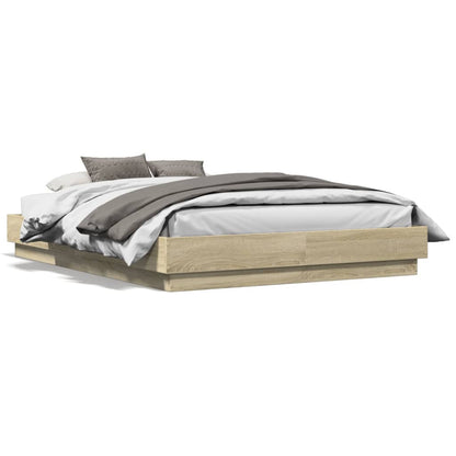 Bed Frame with LED without Mattress Sonoma Oak 120x190 cm Small Double