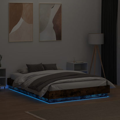 Bed Frame with LED without Mattress Smoked Oak 120x190 cm Small Double