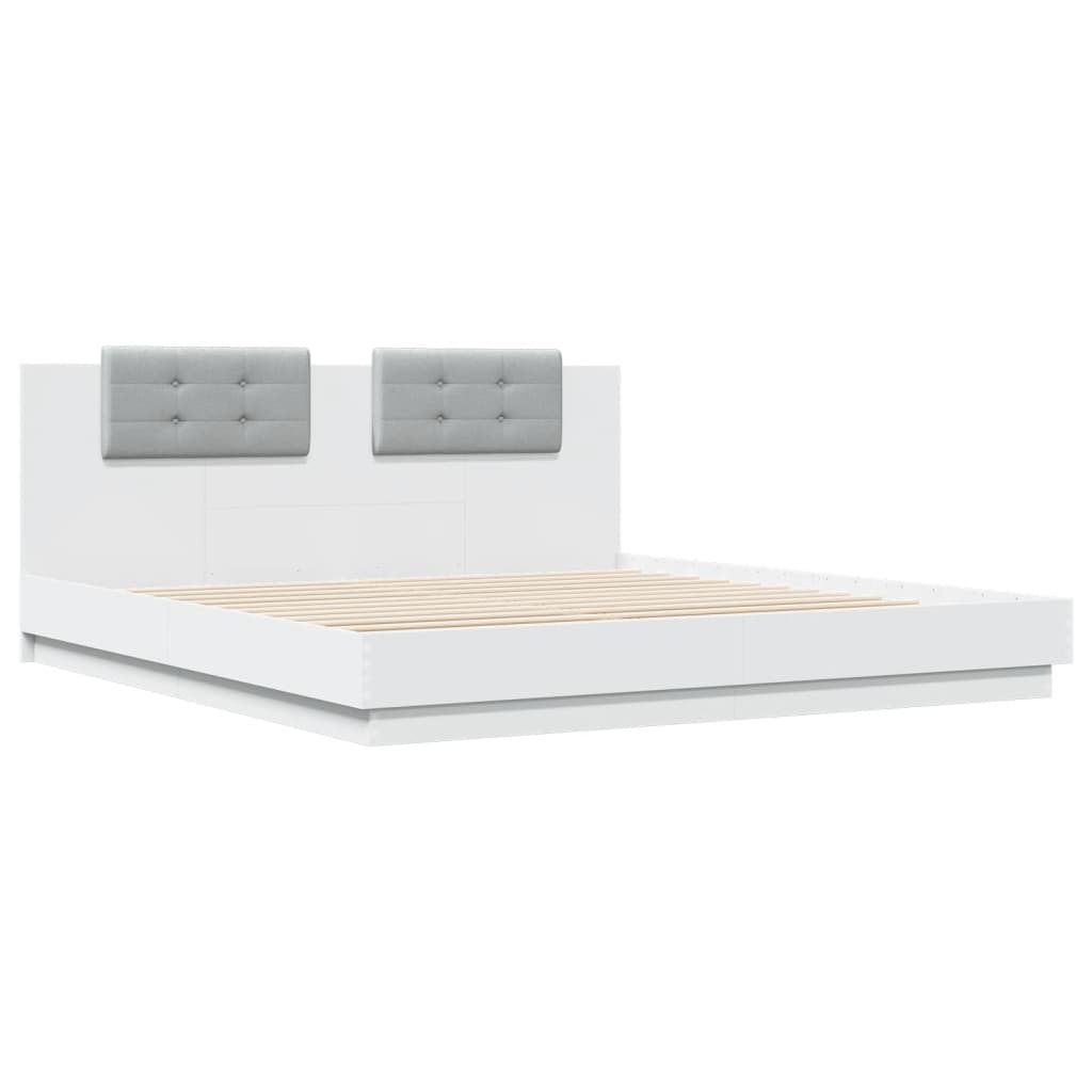 Bed Frame with LED without Mattress White 200x200 cm