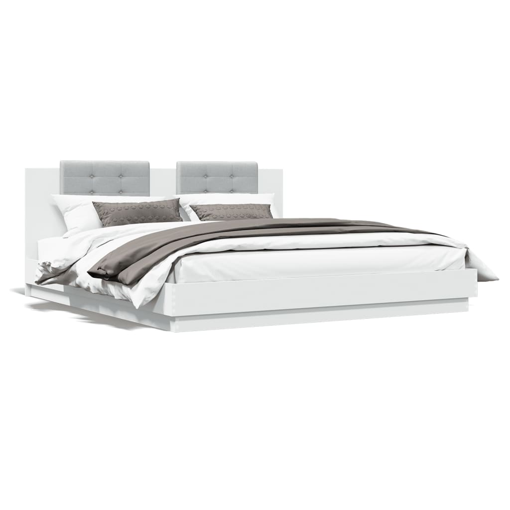 Bed Frame with LED without Mattress White 200x200 cm