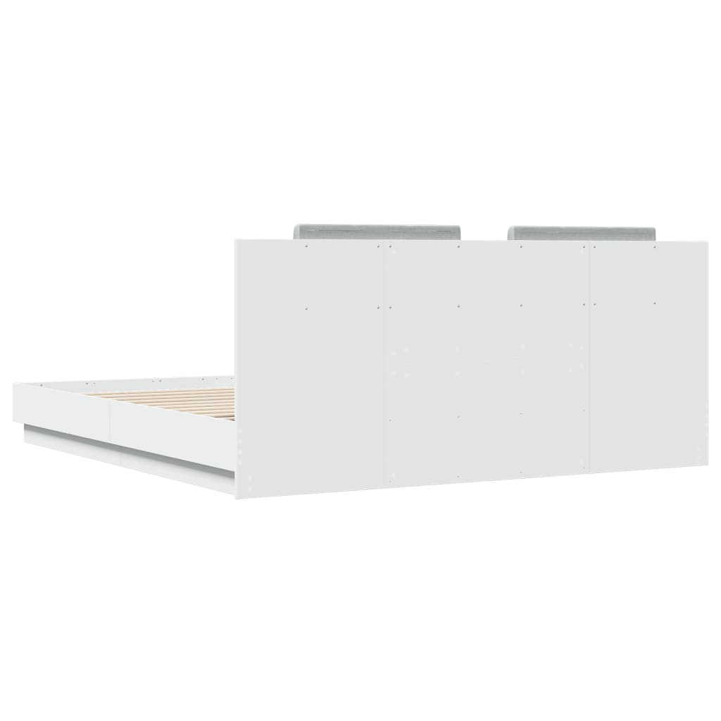 Bed Frame with LED without Mattress White 200x200 cm