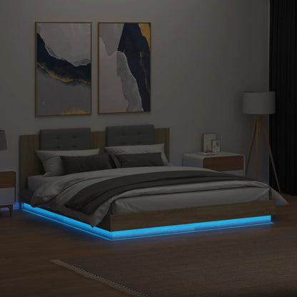 Bed Frame with LED without Mattress Sonoma Oak 200x200 cm