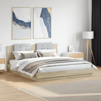 Bed Frame with LED without Mattress Sonoma Oak 200x200 cm
