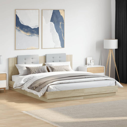 Bed Frame with LED without Mattress Sonoma Oak 200x200 cm