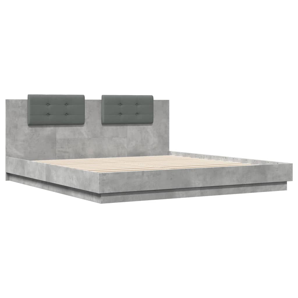Bed Frame with LED without Mattress Concrete Grey 200x200 cm
