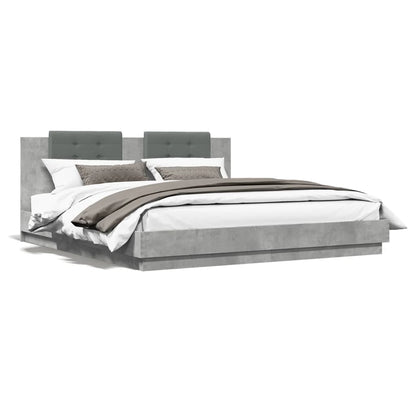 Bed Frame with LED without Mattress Concrete Grey 200x200 cm