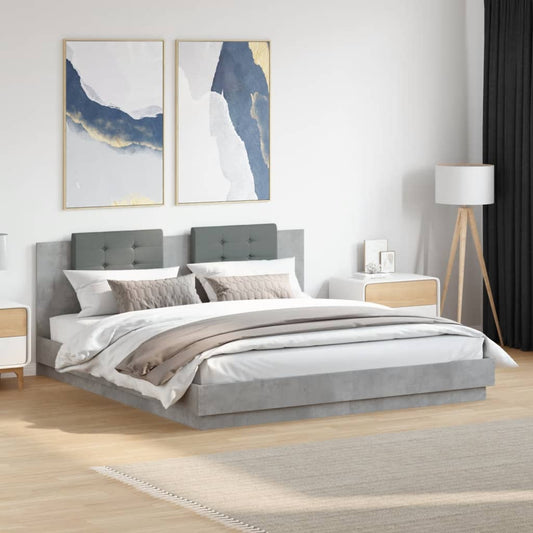 Bed Frame with LED without Mattress Concrete Grey 200x200 cm
