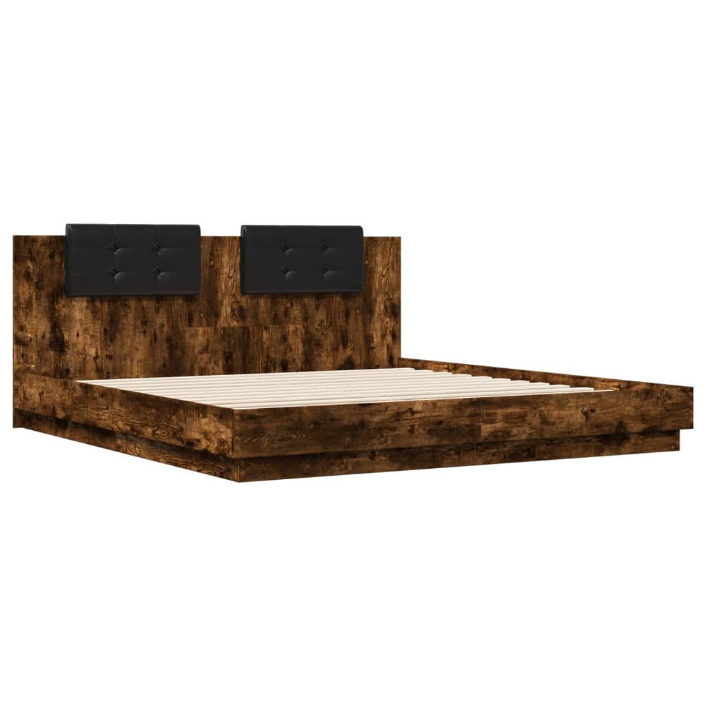 Bed Frame with LED without Mattress Smoked Oak 200x200 cm