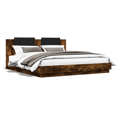 Bed Frame with LED without Mattress Smoked Oak 200x200 cm