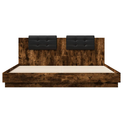 Bed Frame with LED without Mattress Smoked Oak 200x200 cm