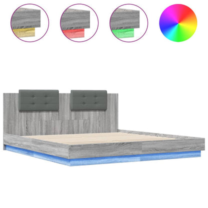 Bed Frame with LED without Mattress Grey Sonoma 200x200 cm