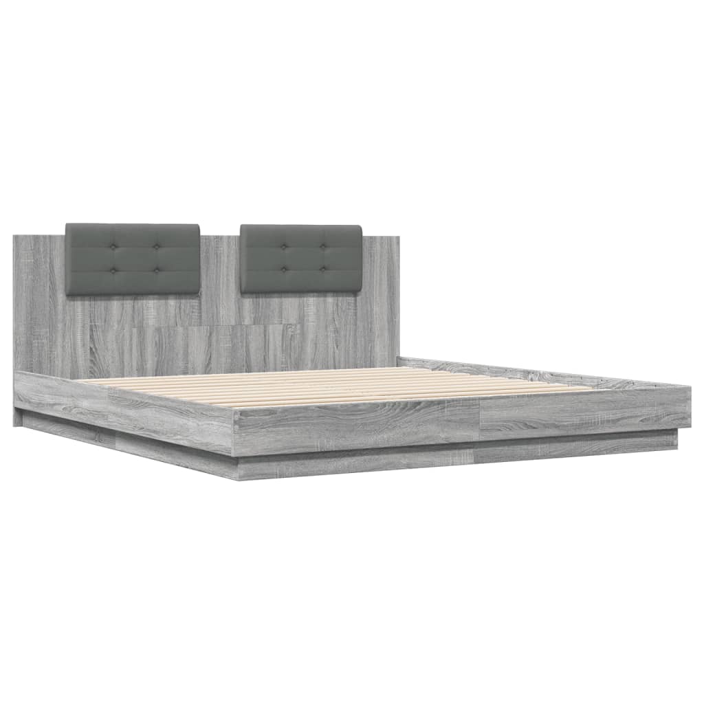 Bed Frame with LED without Mattress Grey Sonoma 200x200 cm
