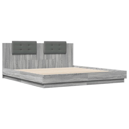 Bed Frame with LED without Mattress Grey Sonoma 200x200 cm