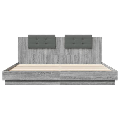 Bed Frame with LED without Mattress Grey Sonoma 200x200 cm
