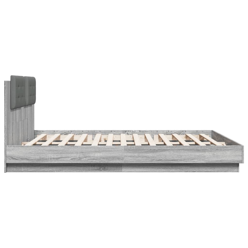 Bed Frame with LED without Mattress Grey Sonoma 200x200 cm
