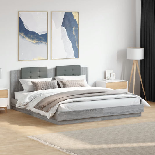 Bed Frame with LED without Mattress Grey Sonoma 200x200 cm