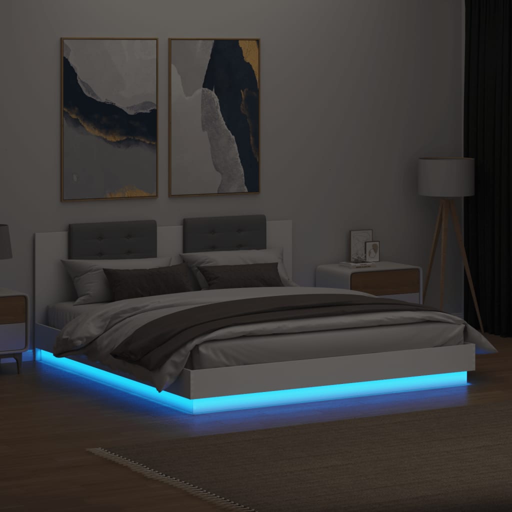 Bed Frame with LED without Mattress White 180x200 cm Super King