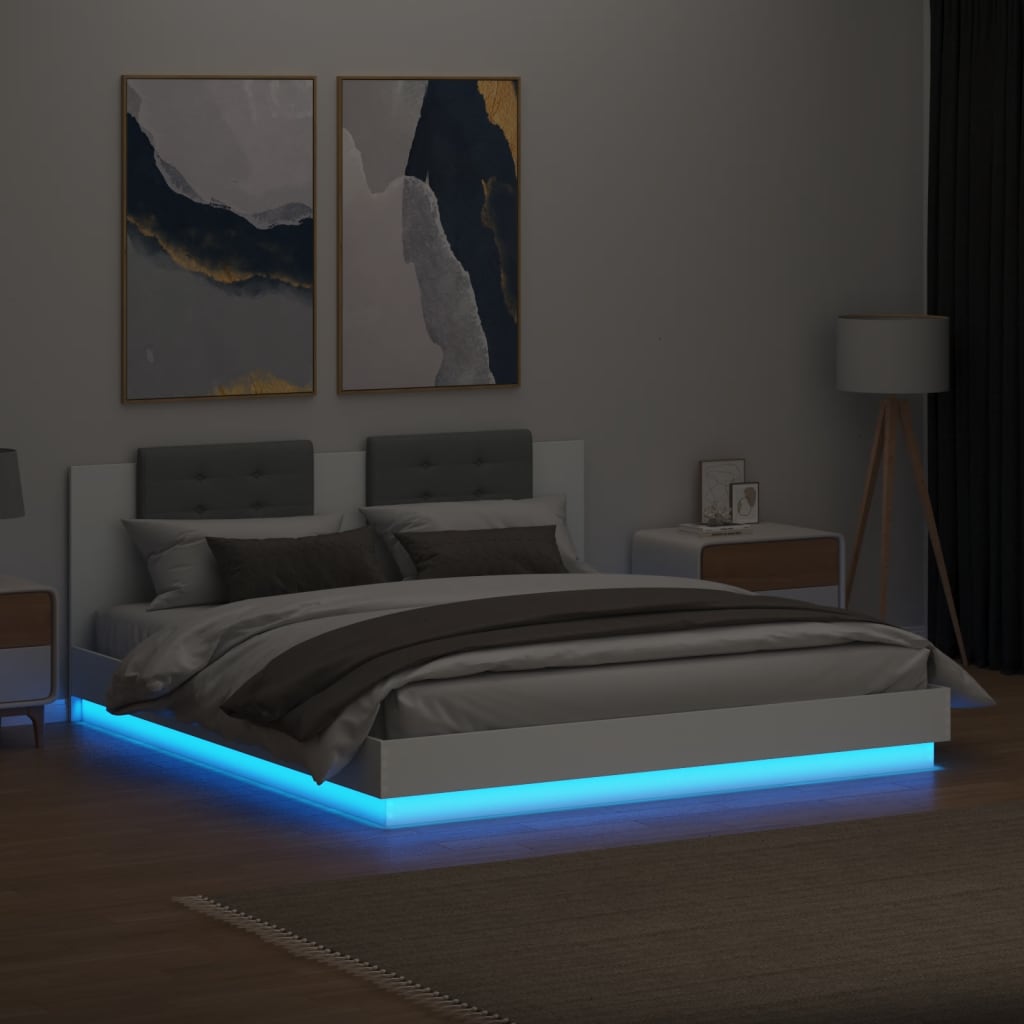 Bed Frame with LED without Mattress White 160x200 cm