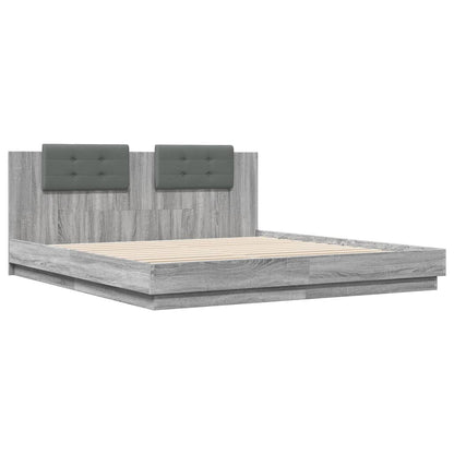 Bed Frame with LED without Mattress Grey Sonoma 160x200 cm