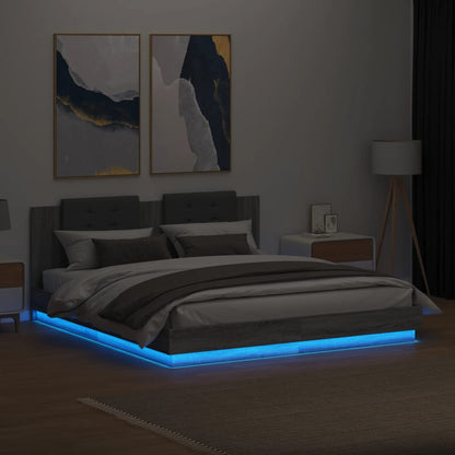 Bed Frame with LED without Mattress Grey Sonoma 160x200 cm