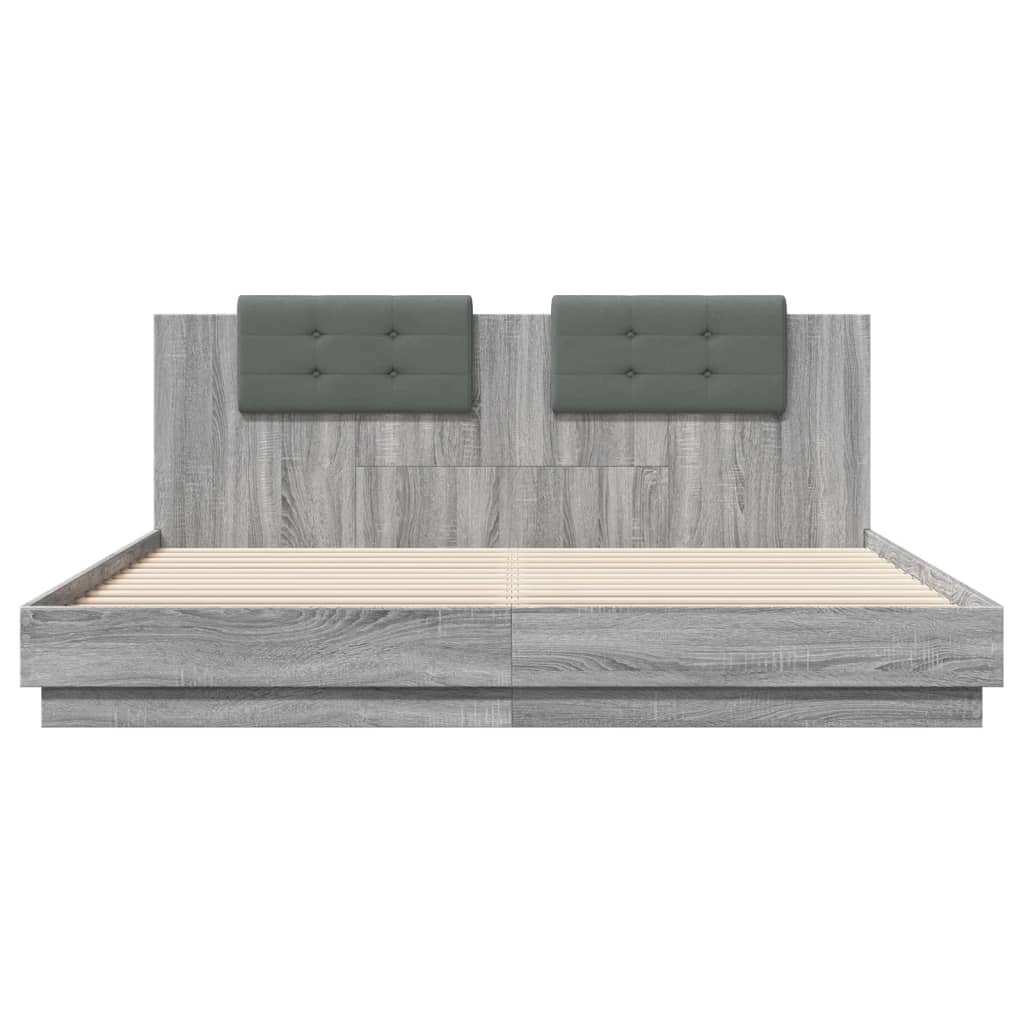 Bed Frame with LED without Mattress Grey Sonoma 160x200 cm