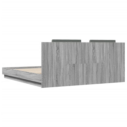 Bed Frame with LED without Mattress Grey Sonoma 160x200 cm