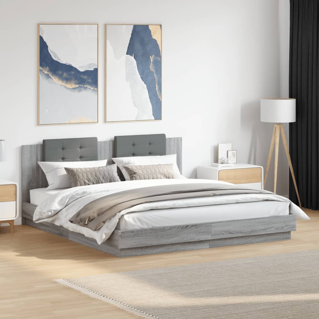 Bed Frame with LED without Mattress Grey Sonoma 160x200 cm