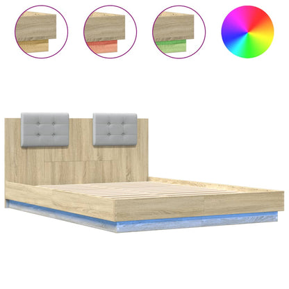 Bed Frame with LED without Mattress Sonoma Oak 150x200 cm King Size