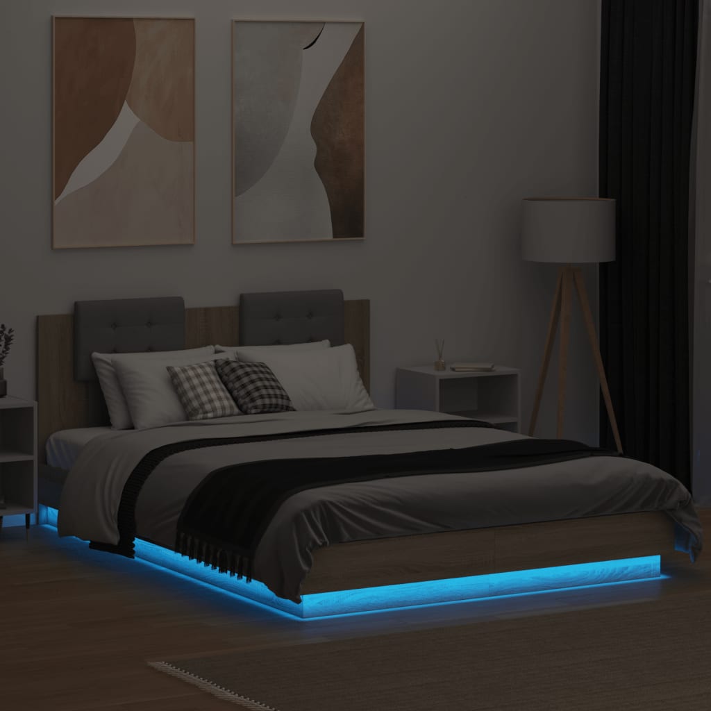 Bed Frame with LED without Mattress Sonoma Oak 150x200 cm King Size