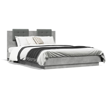 Bed Frame with LED without Mattress Concrete Grey 150x200 cm King Size