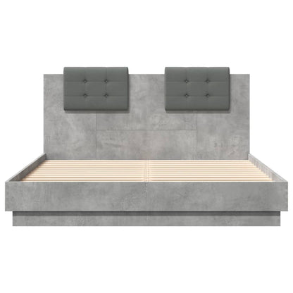 Bed Frame with LED without Mattress Concrete Grey 150x200 cm King Size