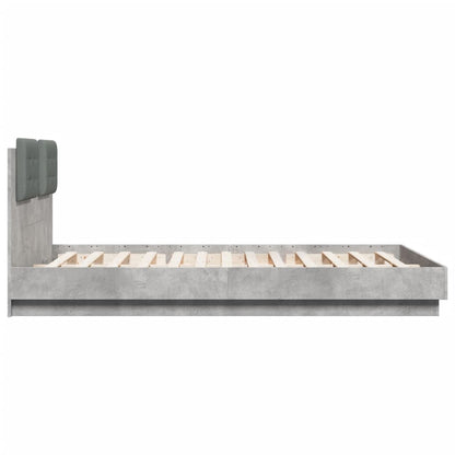 Bed Frame with LED without Mattress Concrete Grey 150x200 cm King Size