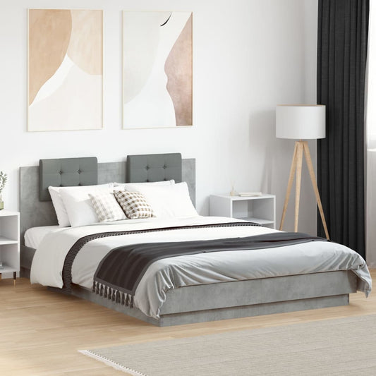 Bed Frame with LED without Mattress Concrete Grey 150x200 cm King Size