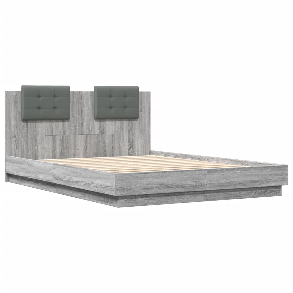 Bed Frame with LED without Mattress Grey Sonoma 150x200 cm King Size