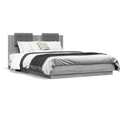 Bed Frame with LED without Mattress Grey Sonoma 150x200 cm King Size
