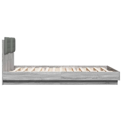 Bed Frame with LED without Mattress Grey Sonoma 150x200 cm King Size