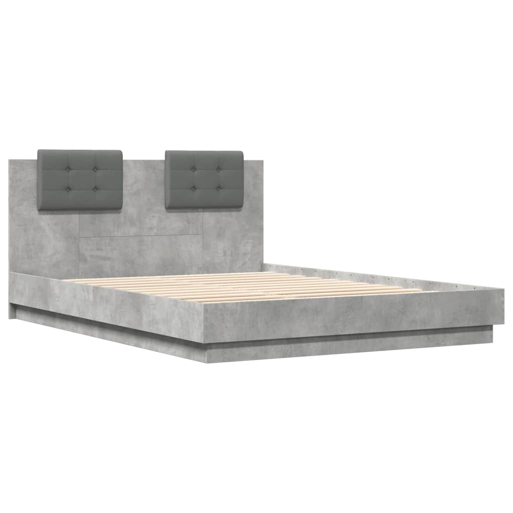 Bed Frame with LED without Mattress Concrete Grey 140x200 cm
