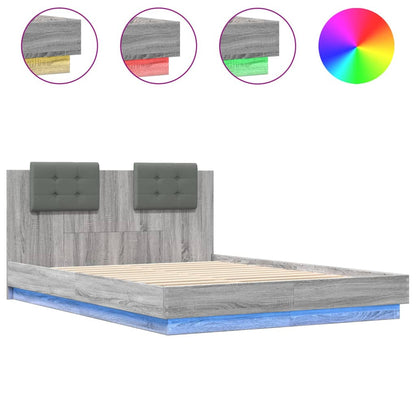 Bed Frame with LED without Mattress Grey Sonoma 140x200 cm