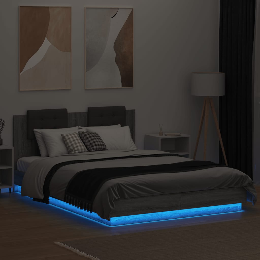 Bed Frame with LED without Mattress Grey Sonoma 120x200 cm