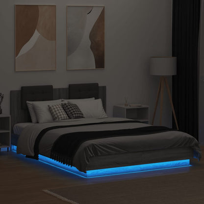 Bed Frame with LED without Mattress Grey Sonoma 120x200 cm